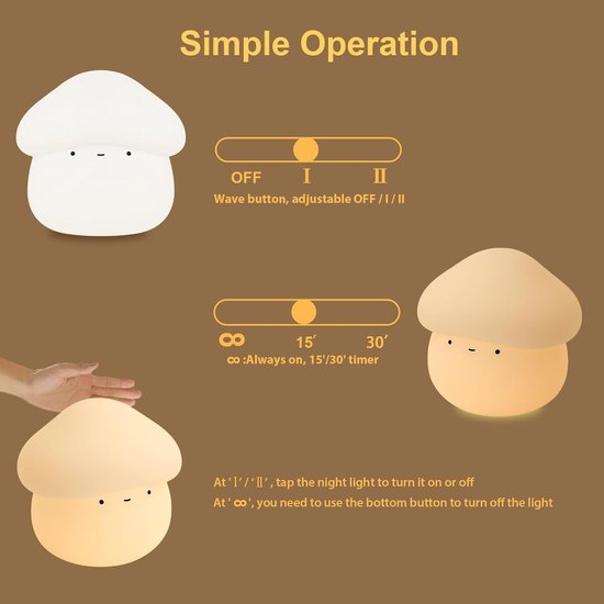 Kinder Nachtlampje - Paddenstoel Nachtlamp - Siliconen Bedlampje - Oplaadbaar LED Nachtlicht - Touch Dimbaar - Met Timer - Baby & Kinderkamer Decoratie van Merkloos — afbeelding 3
