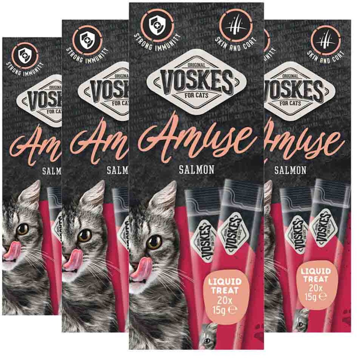 Voskes Kattensnack Liquid Treat Zalm - 4 x 20x15 gr - Voordeelverpakking