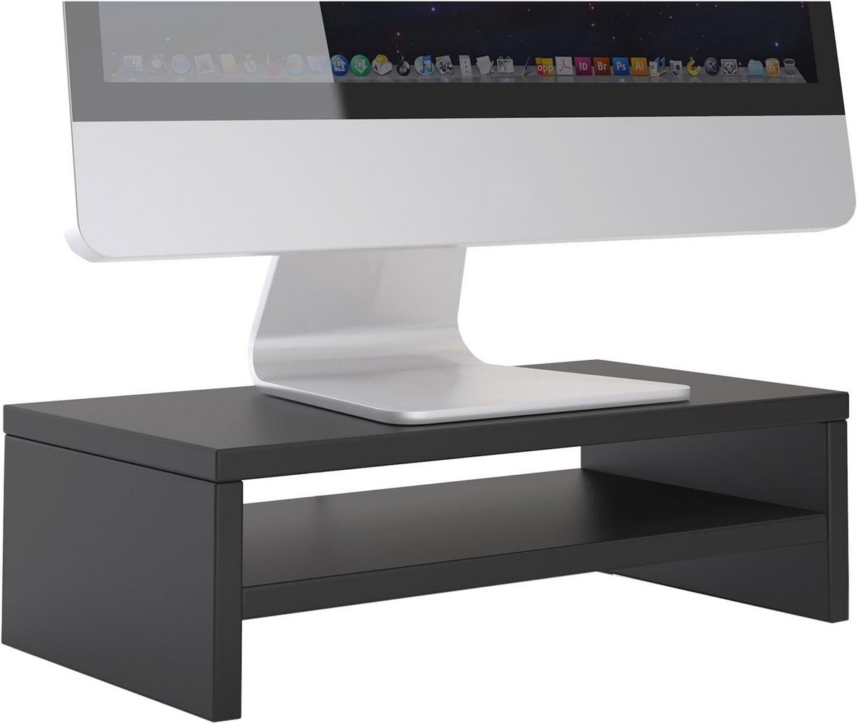 Monitorstandaard met opbergvak voor bureau, zwart