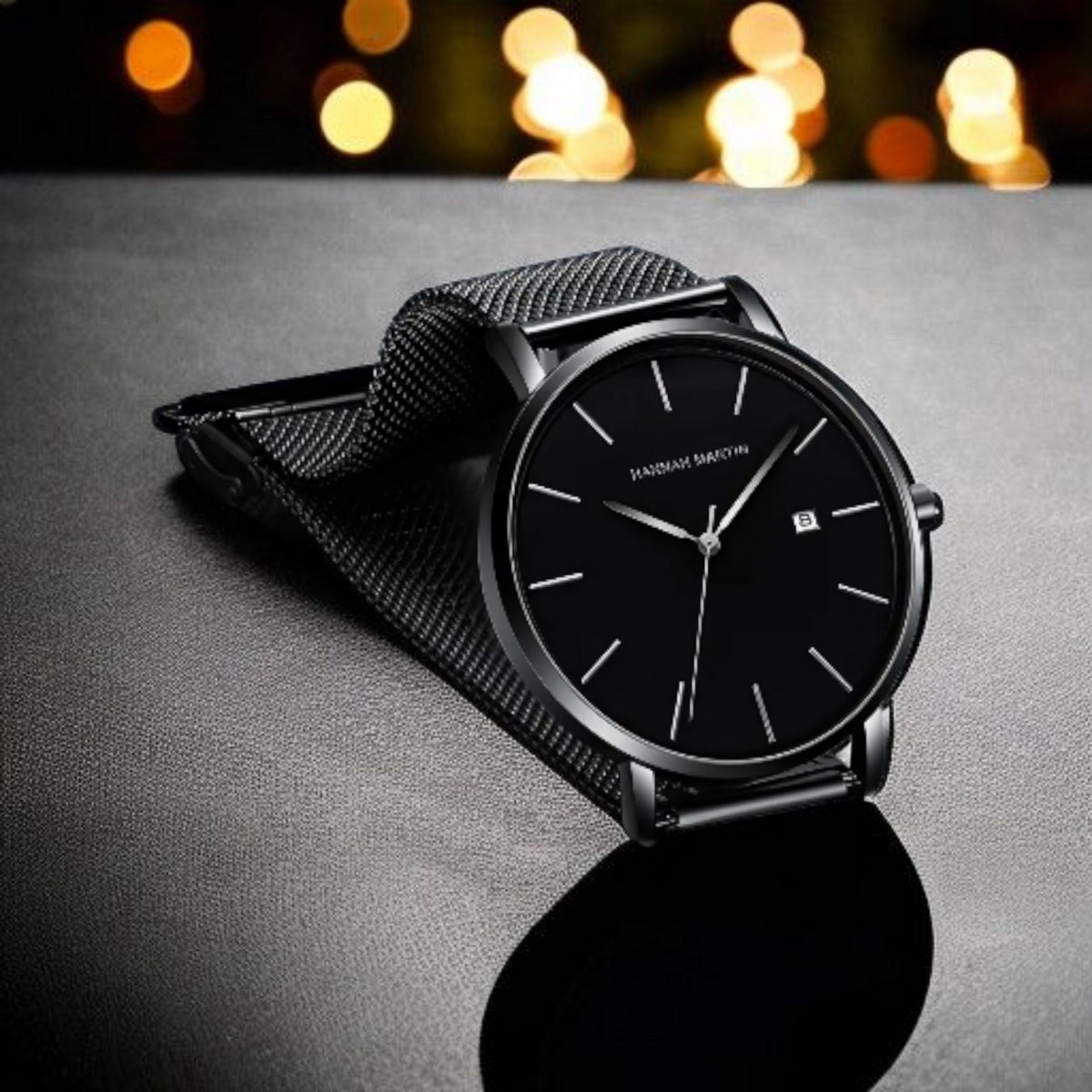 Hannah Martin HM-151 Herenhorloge - Zwart Wijzerplaat met Zwarte Mesh Band Luxe Minimalistisch Japans Quartz Uurwerk - Roestvrijstalen Mesh Band - 6 Elegante Kleuren - Tijdloos Design