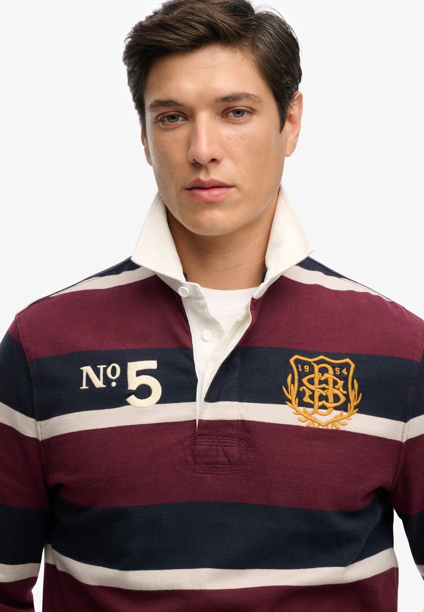 Superdry Double Emblem Stripe Rugbytop Heren Tops Marineblauw