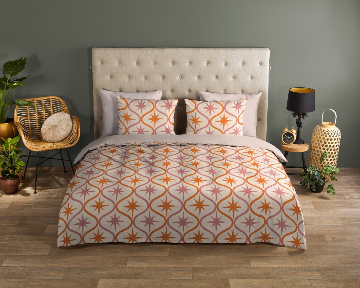 Good Morning dekbedovertrek boho met sterren - Lits jumeaux 240x200/220 cm - Zand - 100% Katoen renforce