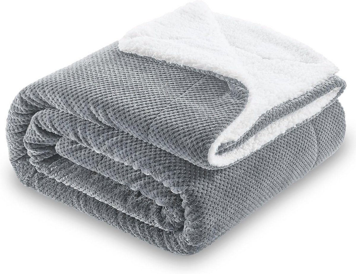 Zachte Sherpa Wafel Fleece Deken - Omkeerbare Pluizige Bed en Sofa Dekbed 150x200 cm Grijs