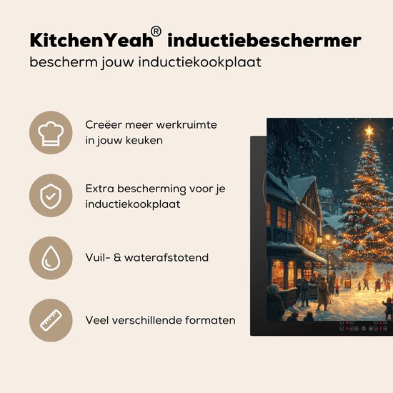 Inductiebeschermer met kerstdorp-print, vuil- en waterafstotend en extra bescherming.