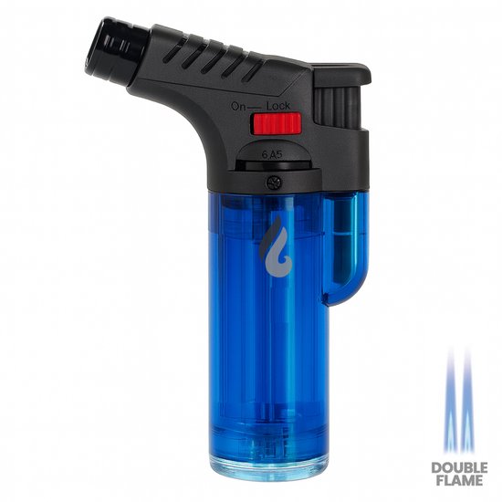 Pyroshopping Dubbele Turbojet Aansteker – Double Flame – Windproof & Navulbaar – Mini Gasbrander voor BBQ, Vuurwerk & Haard – Kleuren Variëren