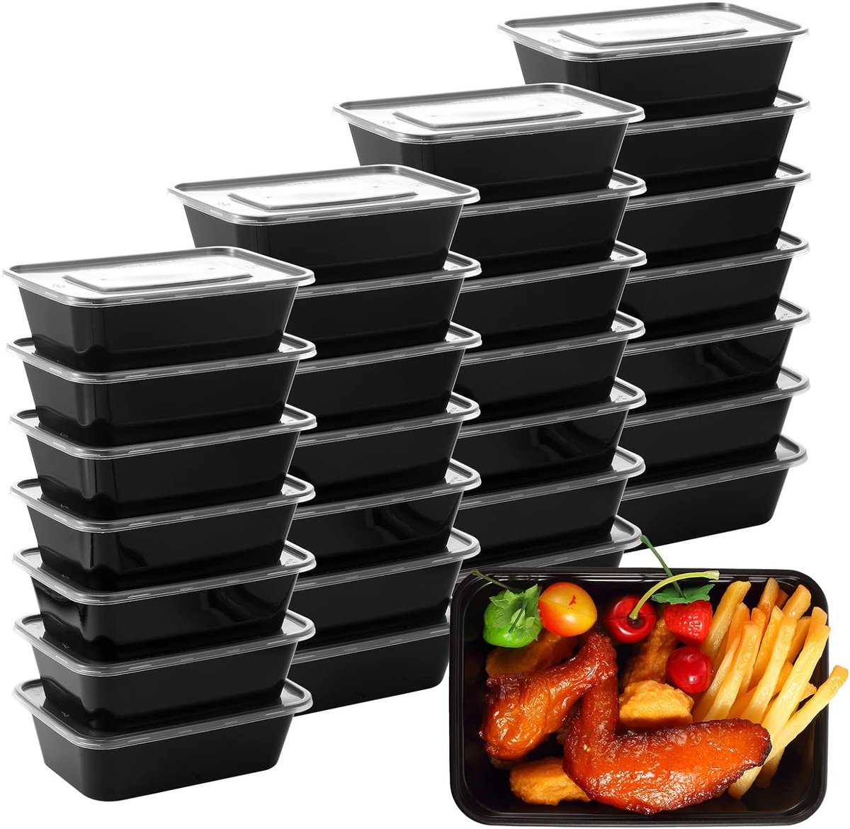 Magnetron bak met deksel - 10 stuks - prepmeal - 750ML - Vershoudbakjes - Plastic bakjes - Diepvriesbakjes - Zwart