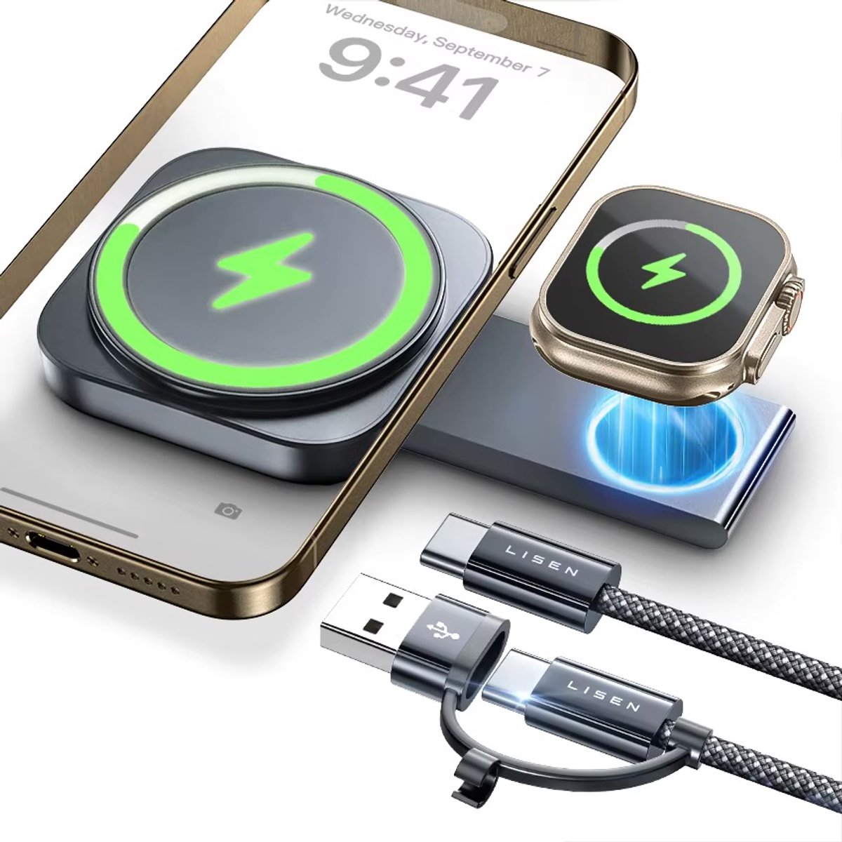 2-in-1 Draadloze Oplader - Snelladen voor Smartphone - Smartwatch - Oortjes