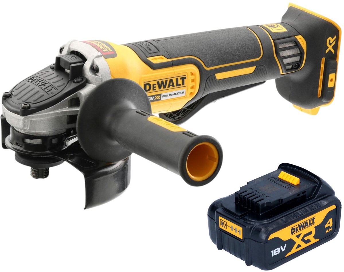 DeWalt DCG 406 N accu haakse slijper 18 V 125 mm borstelloos + 1x accu 4,0 Ah - zonder oplader