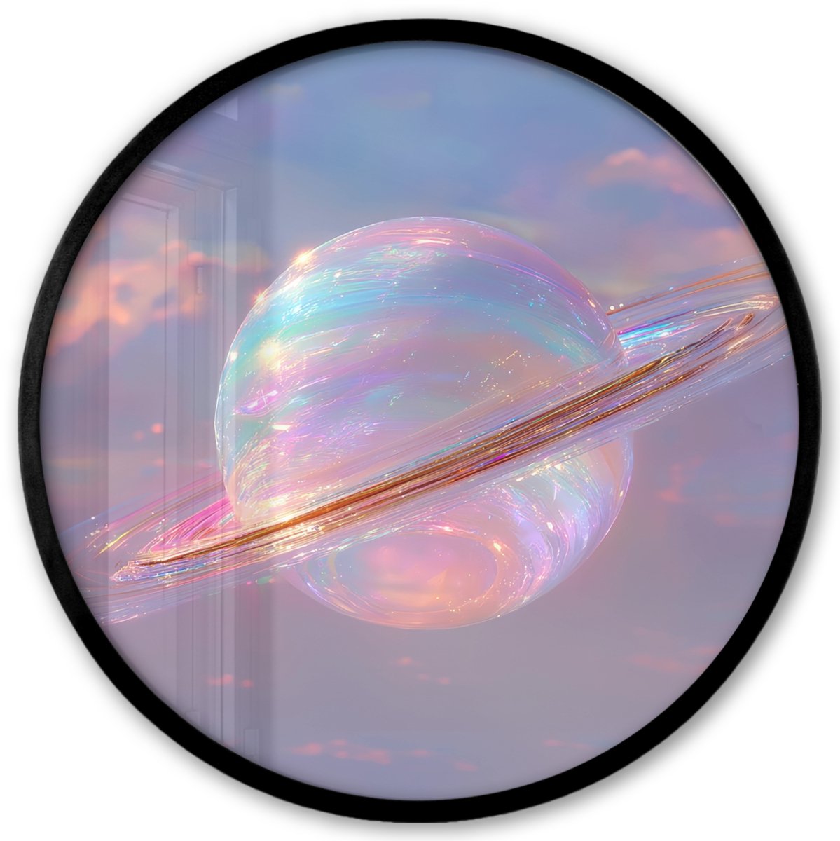 FrameYourWall Poster in lijst Rond - Fotolijst 40x40 cm - Posters - Planeet - Lucht - Wolken - Pasteltinten - Ronde posterlijst zwart - Decoratie - Wanddecoratie woonkamer - Muurdecoratie slaapkamer Planeet - Wolken - Pasteltinten