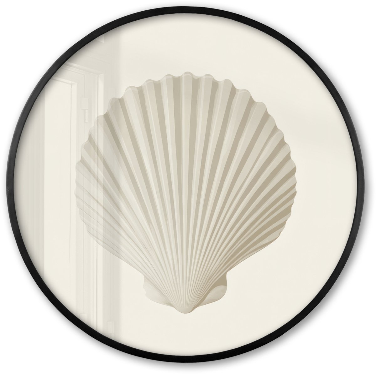 FrameYourWall Poster in lijst Rond - Fotolijst 80x80 cm - Posters - Schelp - Minimalistisch - Wit - Ronde posterlijst zwart - Decoratie - Wanddecoratie woonkamer - Muurdecoratie slaapkamer