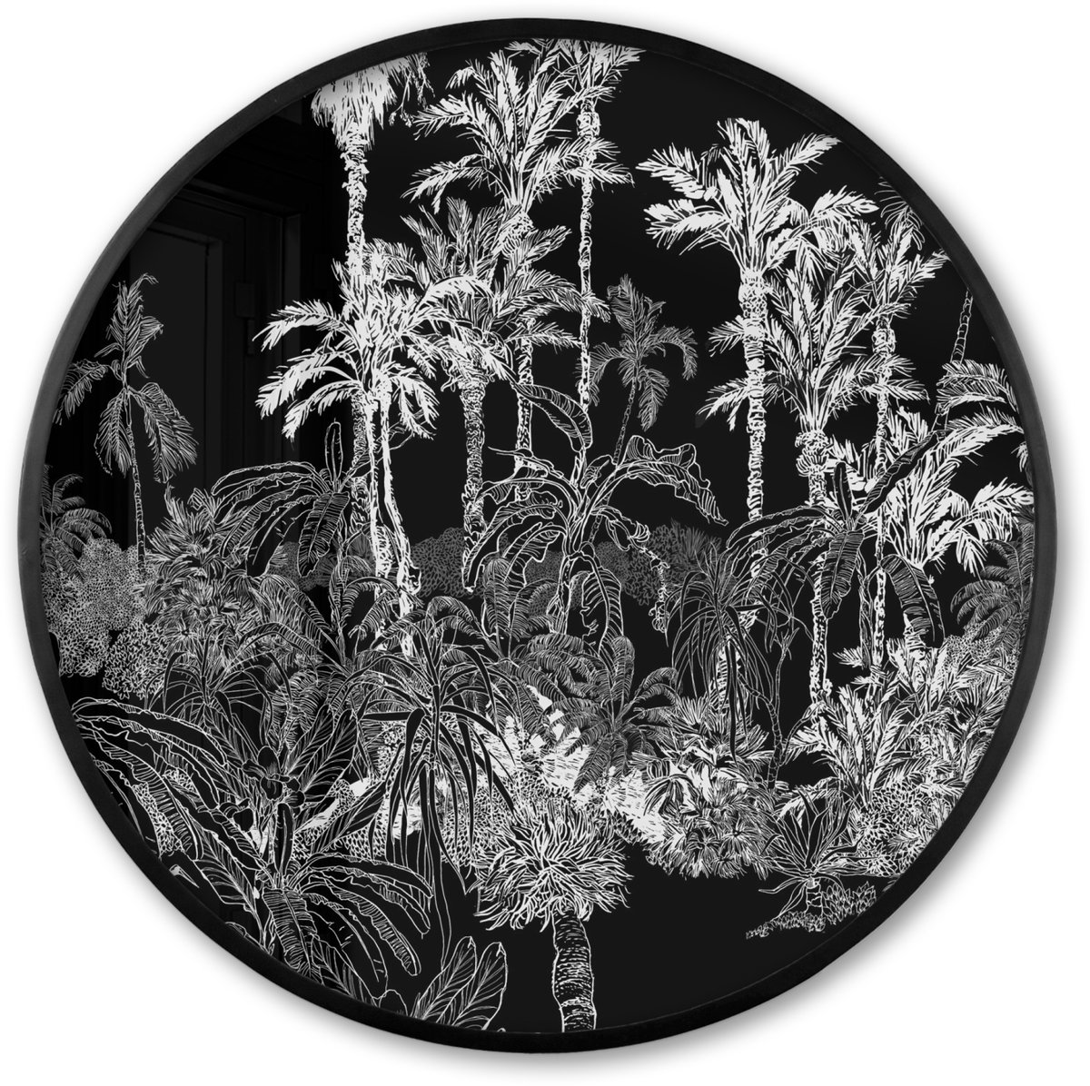 FrameYourWall Poster in lijst Rond - Fotolijst 60x60 cm - Posters - Bladeren - Bomen - Jungle - Ronde posterlijst zwart - Decoratie - Wanddecoratie woonkamer - Muurdecoratie slaapkamer Multicolor