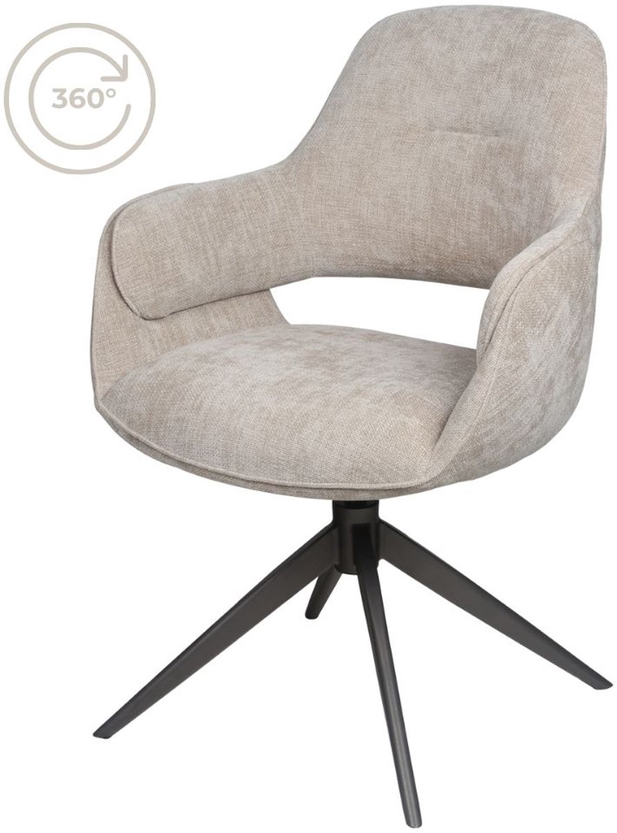 Home67 Eetkamerstoel Jill - Beige 120 - Moderne Hotel Chique Draaistoel met 360° Rotatie - met Armleuning