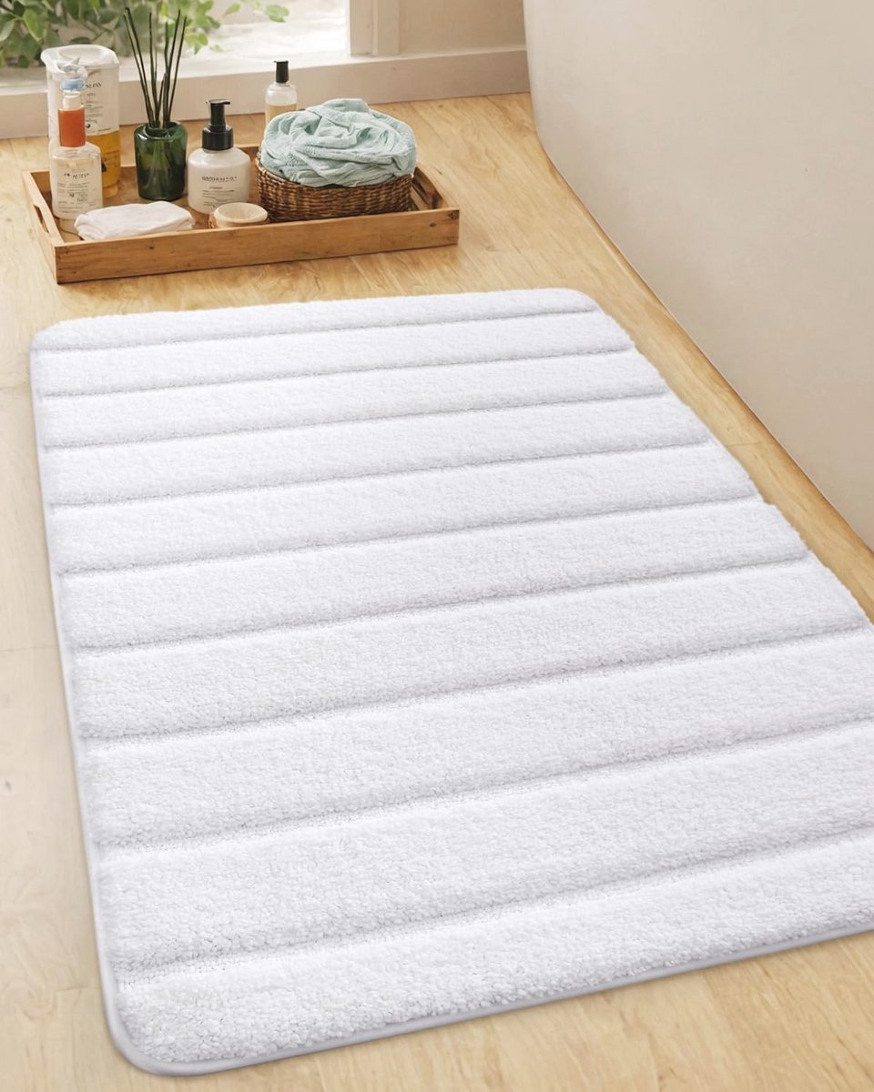 Wasbare badmat 44 x 76 cm met antislip coating - Wit