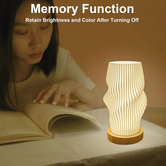 Dimbare Bedlamp met Houten Basis en 3 Kleuren - Slaapkamertafellamp met Knopbediening van Merkloos — afbeelding 3