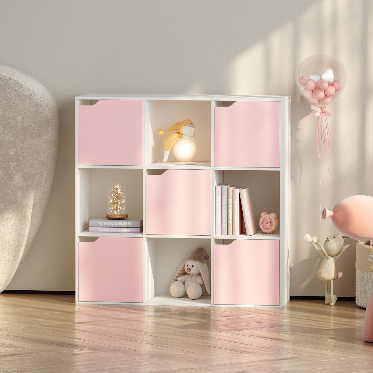 Kinderkast Ljunshund 90x90x30 cm wit en roze [en.casa]