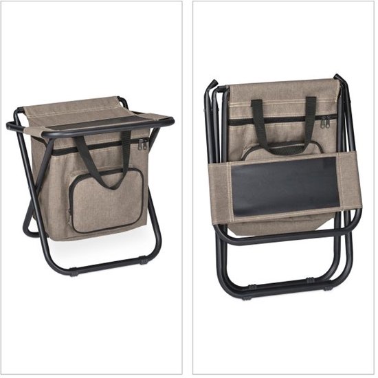 Doodadeals® Campingkruk - Viskruk - Opvouwbaar Draagbaar - Met Opbergvak & Rugleuning - Tot 120 kg - Beige - Compact van Doodadeals — afbeelding 3