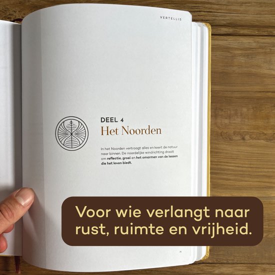 Open Vertellis Heling Journal met een sectie over 'Het Noorden' en tekst over rust, ruimte en vrijheid.