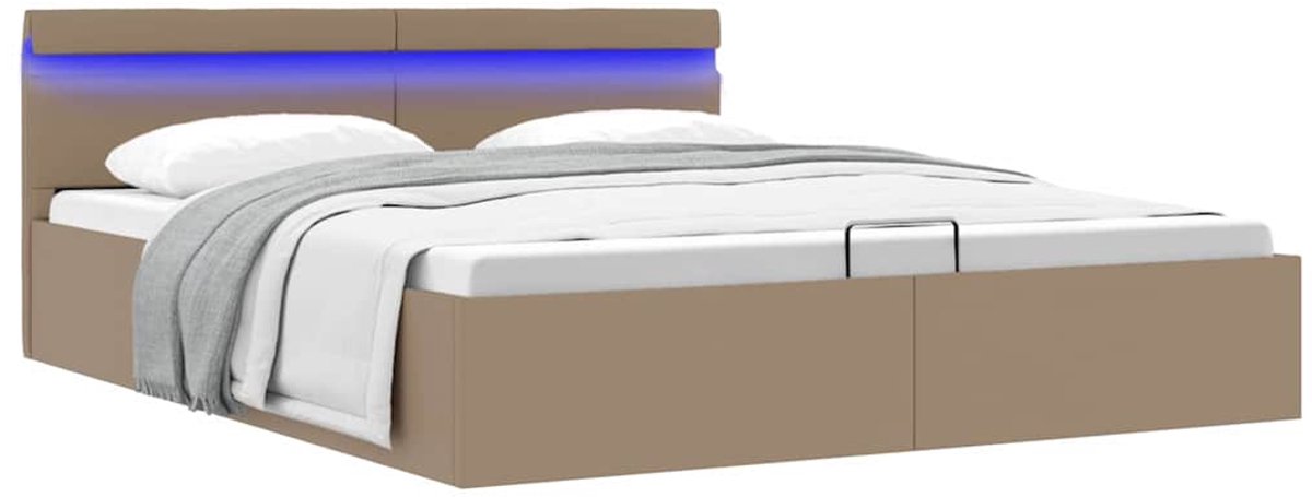 Tweepersoonsbed | Dubbelbed | Volwassenenbed | Bedframe met opbergruimte LED kunstleer cappuccino 160x200 cm