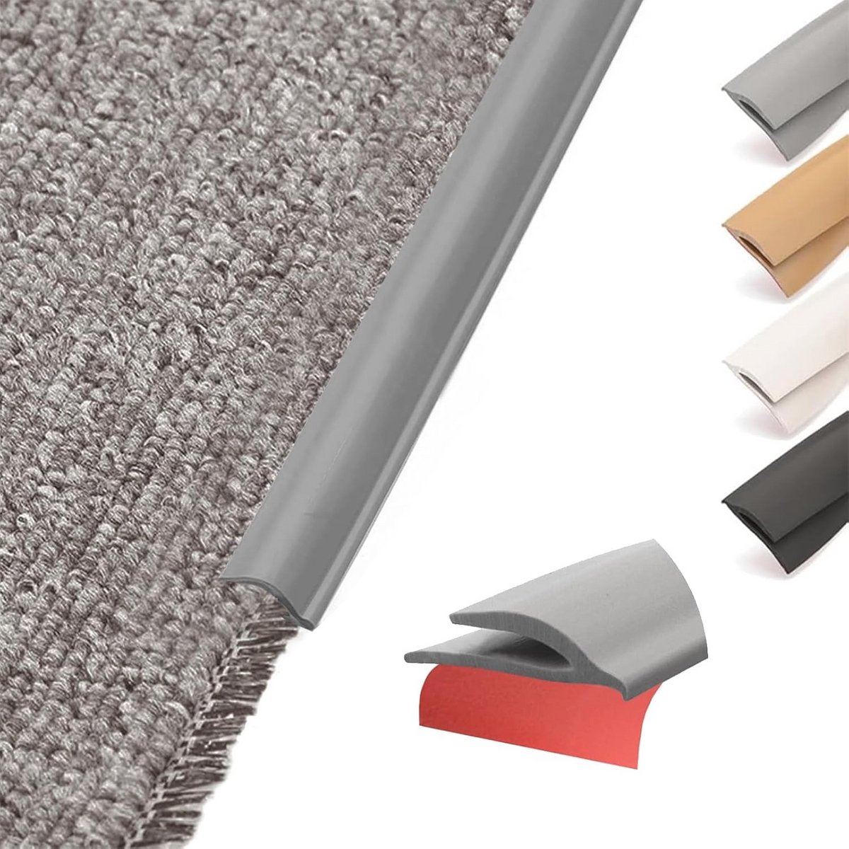 Flexibel PVC Overgangsprofiel voor Tapijt naar Tegel en Vinylvloer - Snijbaar en Zelfklevend, 3m - Grijs