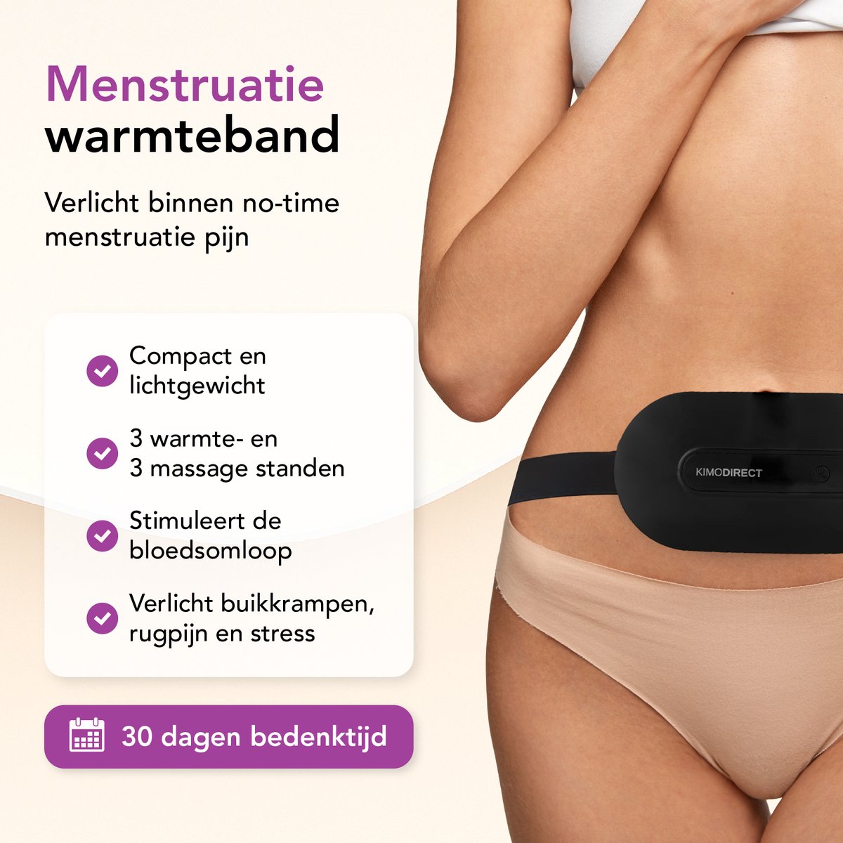 KIMO Menstruatie Warmteband Elektrisch Massagekussen Zwart - afbeelding 2