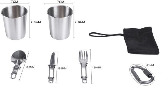 JustValue Complete Camping Kookset - 9-Delig - Pannenset, Bestek & Kopjes - Reizen & Kamperen - Theepot - Survival Pakket - Zwart van justvalue — afbeelding 4
