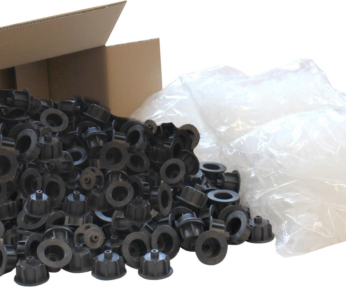 Tegelnivelleringssysteem XXL-set voor 2 mm voegen - 300 zwarte trekkappen, 2500 basis schroefdoppen en emmer - Professionele tegelleghulp