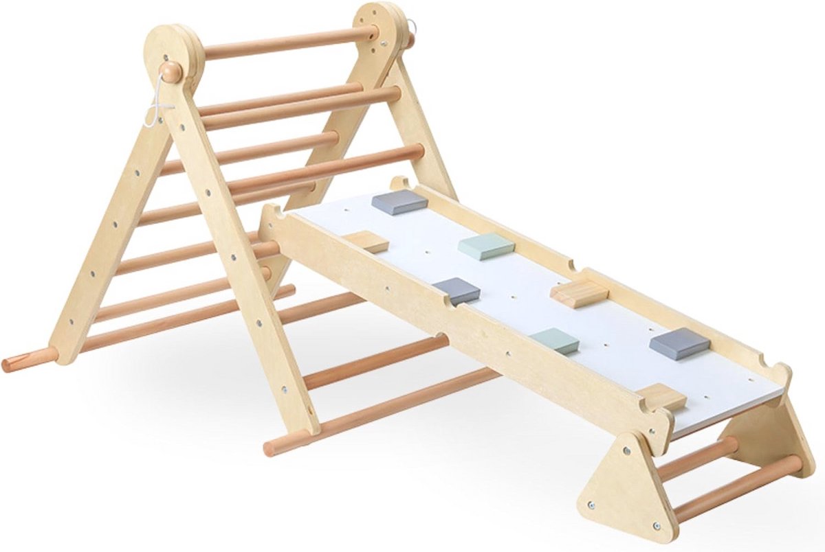 Houten Speelplaats voor Kinderen - Klimwand, Ladder en Balansbalk met Verstelbare Hoogtes