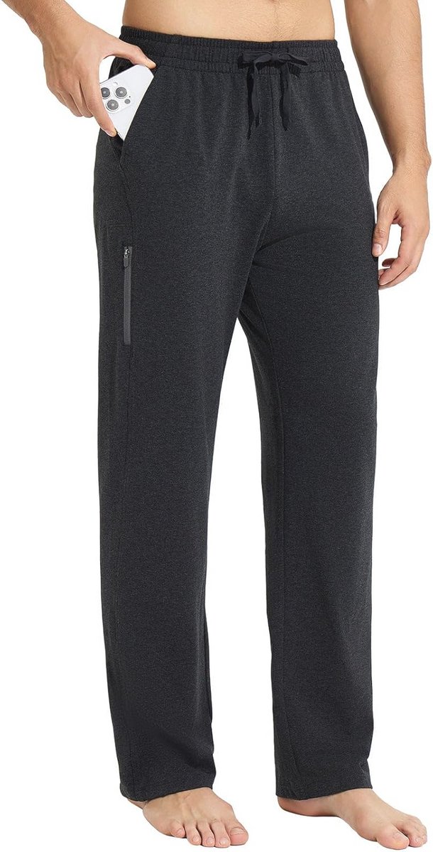 Heren Brede Joggingbroek - Katoenen Vrijetijdsbroek met Rechte Pijpen en Zakken