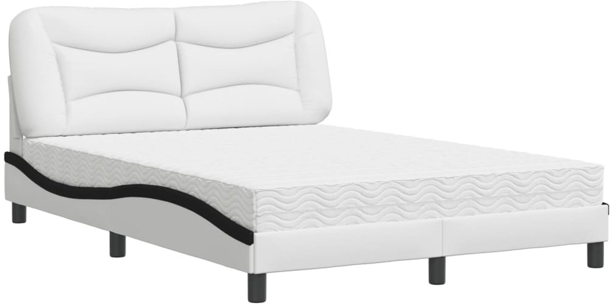 Tweepersoonsbed | Dubbelbed | Volwassenenbed | Bed met matras "Hvar" kunstleer zwart en wit 120x200 cm