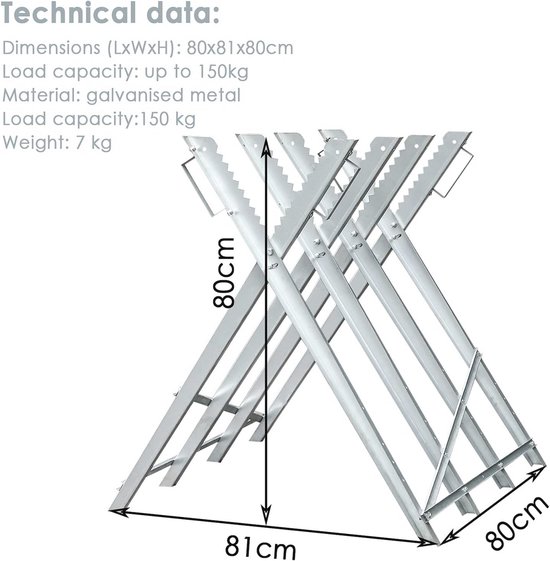 Verzinkt Zaagbok voor Houtbewerking - 150 kg Belastbaarheid - 81x80x80 cm - Robuuste en Stabiele Houtzaagbok — afbeelding 4