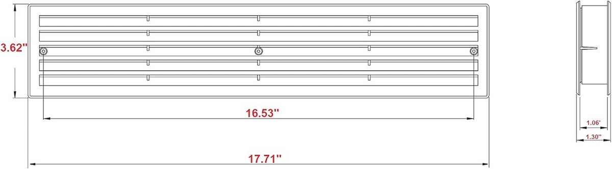 Ventilatierooster 450 x 92 mm - Wit Kunststof Deurrooster voor Badkamer en Keuken