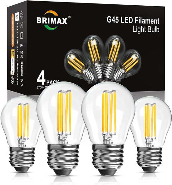 Dimbare E27 LED Lampen G45 - Energiezuinig, 6 Watt, 600 Lumen, Warm Wit 2700K, Set van 4