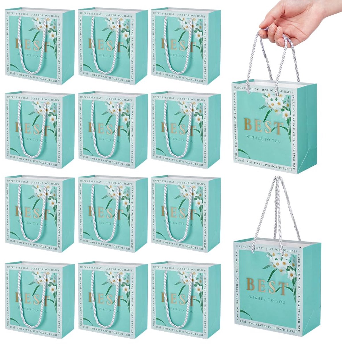 24 stuks geschenkzakjes met handgrepen, 7 x 14 x 15 cm kraftpapier geschenkzakken met "beste wensen aan jou" woordenzakjes herbruikbare geschenkzakken voor zakelijk winkelen bruiloft