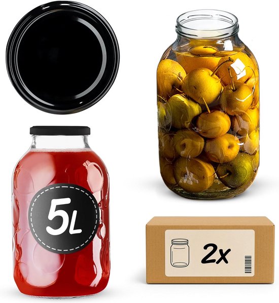 KADAX Weckpotten, 2,5 liter, inmaakpot, diameter van 100 mm, inmaakpot, voorraadpot, komkommerglas, ronde potten (2 stuks, zonder deksel