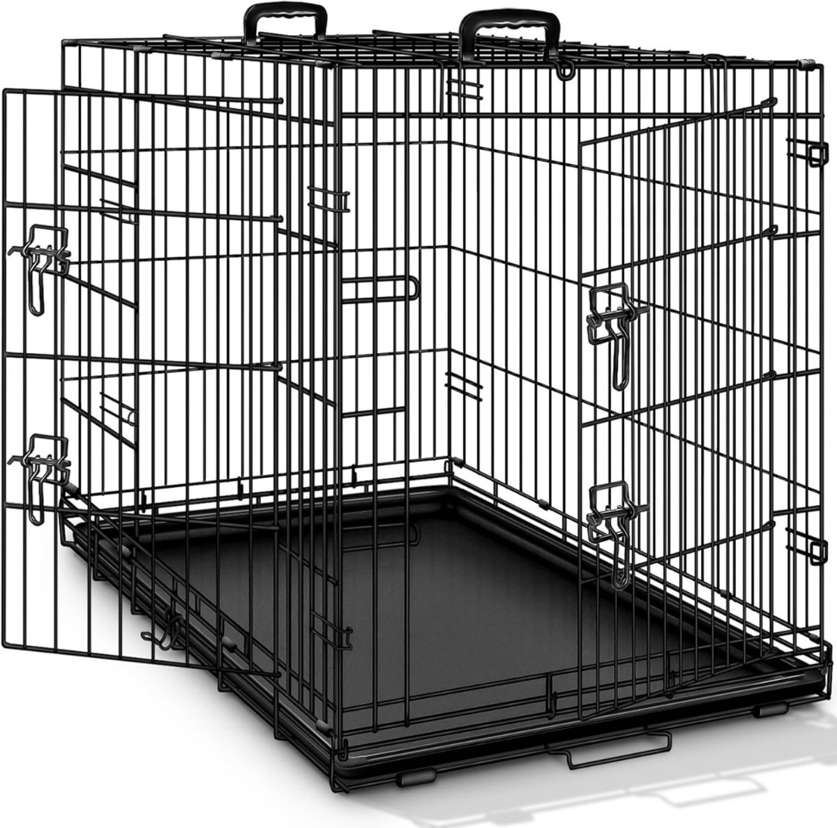 VIN® Kleine Hondenbench - Draadkooi - Bench hond zwart – Makkelijk te Plaatsen In Auto - Kattenbench - Kattenkooi - 91 x 58 x 64 cm – Zwart