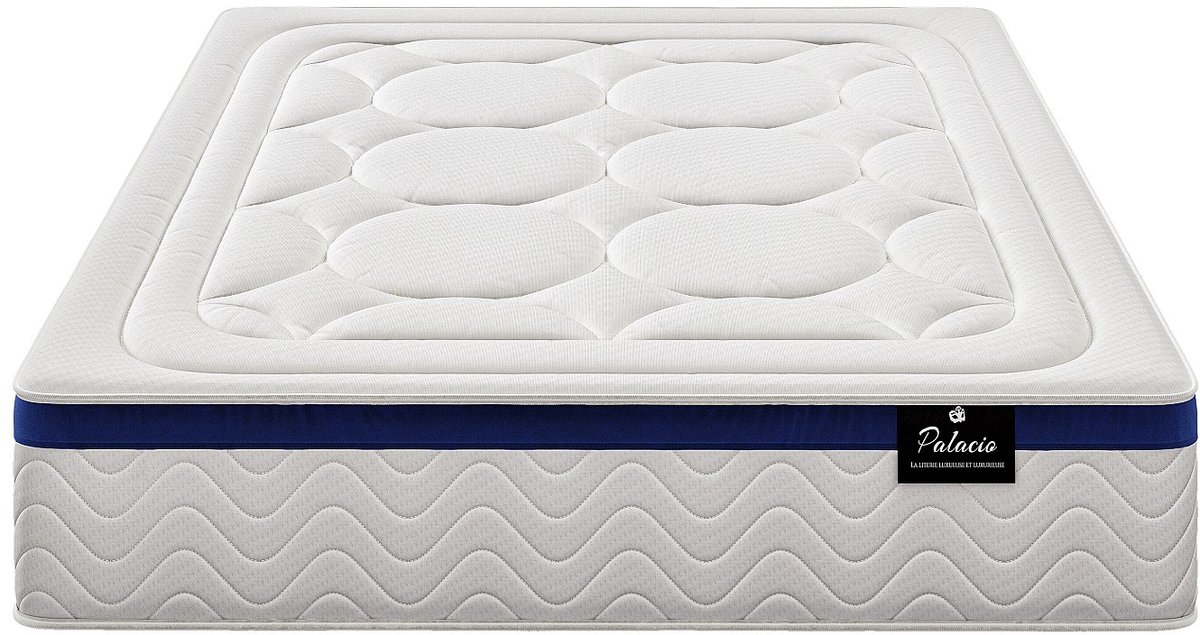 Vente-unique Hybride matras 160x200cm met pocketveren en vormgeheugen dikte 30cm Blauw - MARQUIS van PALACIO L 200 cm x H 30 cm x D 160 cm Wit