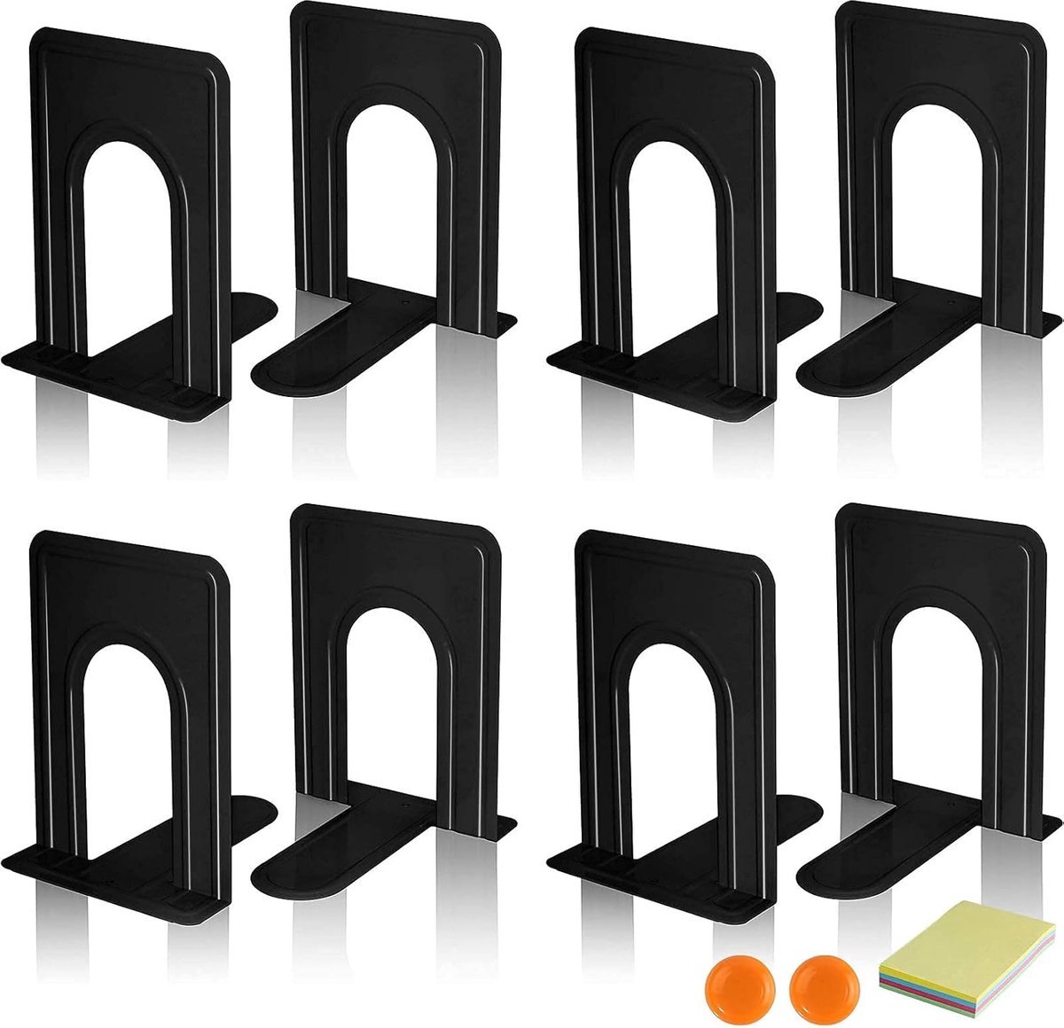 Stunq® Stijlvolle Metalen Boekensteunen - Set van 4 Paar, Zwart, 12.6 x 14.8 x 17 cm