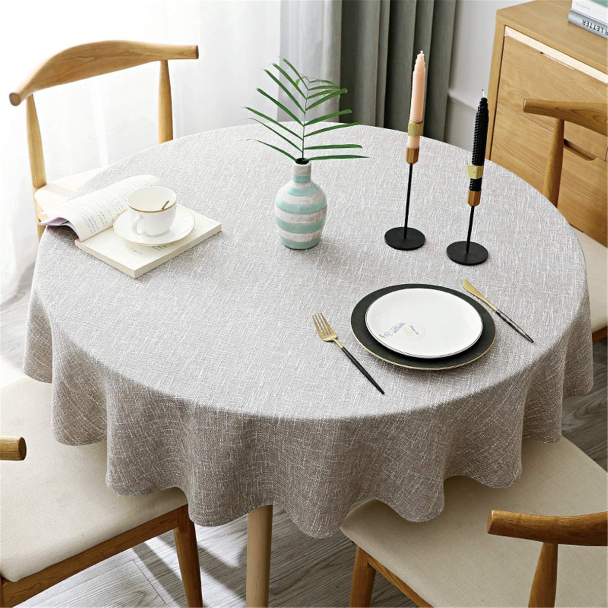 Stunq® Zware Ronde Tafeldeken, Decoratieve Eenkleurige Tafeldeken van Katoen en Linnen - 120 cm