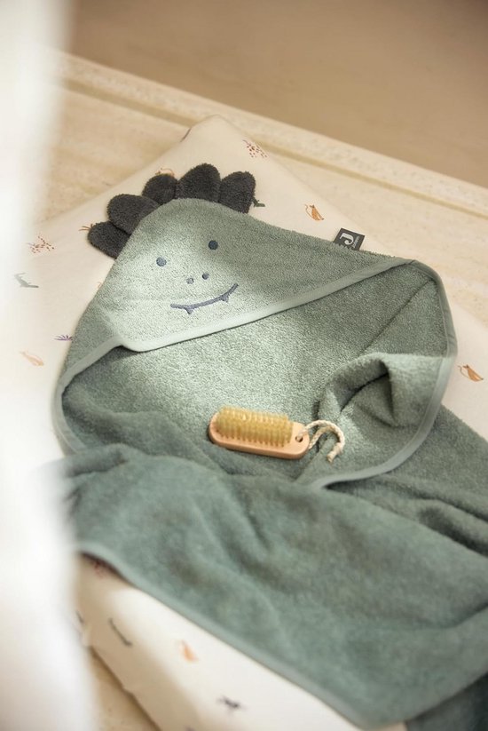 Badcape met Capuchon en Oortjes - Zachte Frotté Handdoek voor Baby - 75x75 cm - Groen Croco Thema — afbeelding 5