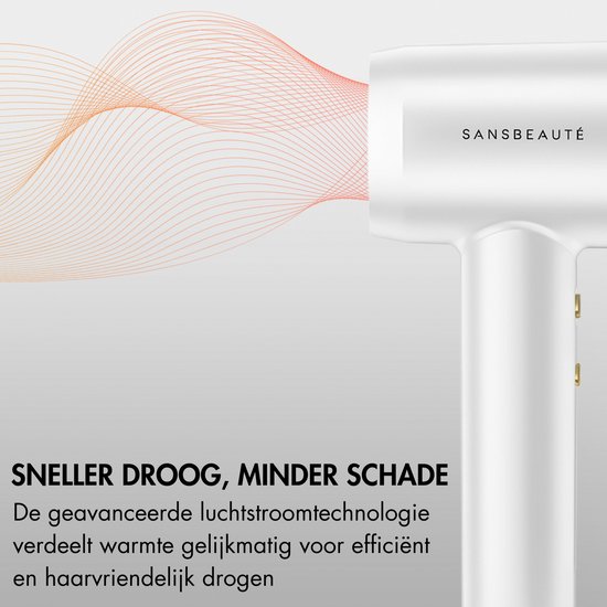 Sansbeauté® Föhn met Diffuser - Krullen - 110.000RPM - Ionische Haardroger met Borstel - 3 Standen - 3 Opzetstukken - Reisföhn - Sèche Cheveux - Krul Feun Set - Haarföhn met Defuser - Hair Blow Dryer - Kappersfohn - 2000W