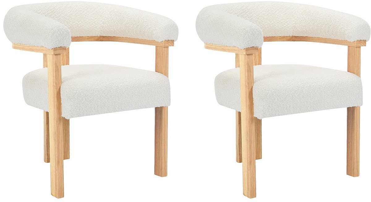 Vente-unique Set van 2 stoelen met armleuningen van boucléstof en naturel rubberhout - Wit - LIVELIA