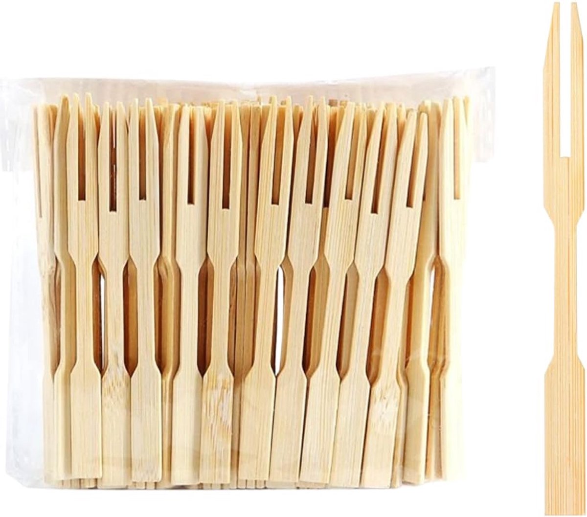 200 Wegwerp Bamboo Vorken - Houten Vorken - Mini Fruit Vorken - Dessert Vorken
