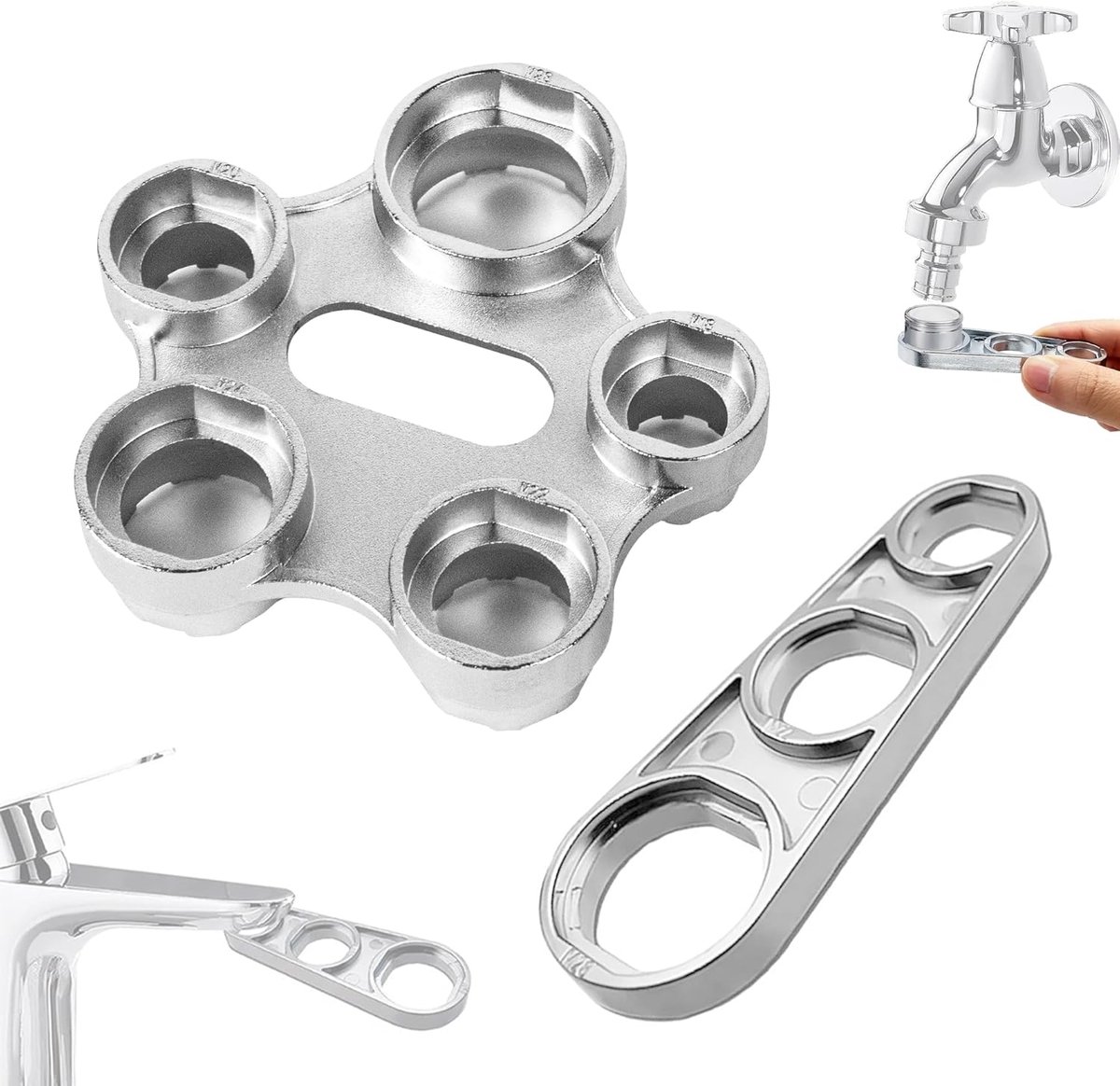 2pcs Aerator Montage Sleutel - Universele Jet Regulator - Service Sleutel in 6 Verschillende Maten - Vervangings Aerator Waterkraan - Filter - Gereedschap - Wrench - Tools (Zilver)