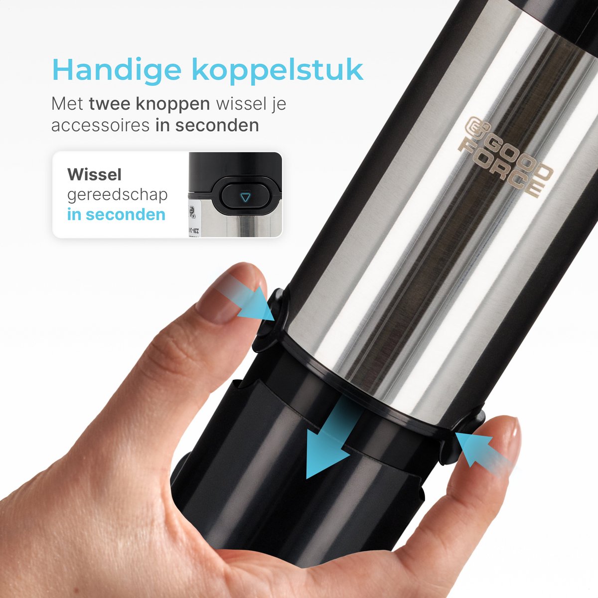 Goodforce 7 delige Staafmixer set – Inclusief Hakmolen, garde, melkopschuimer, klopper & Maatbeker – krachtig & vaatwasserbestendig – 12 snelheden + turbofunctie – 1000W – PFAS-vrij – foto 5
