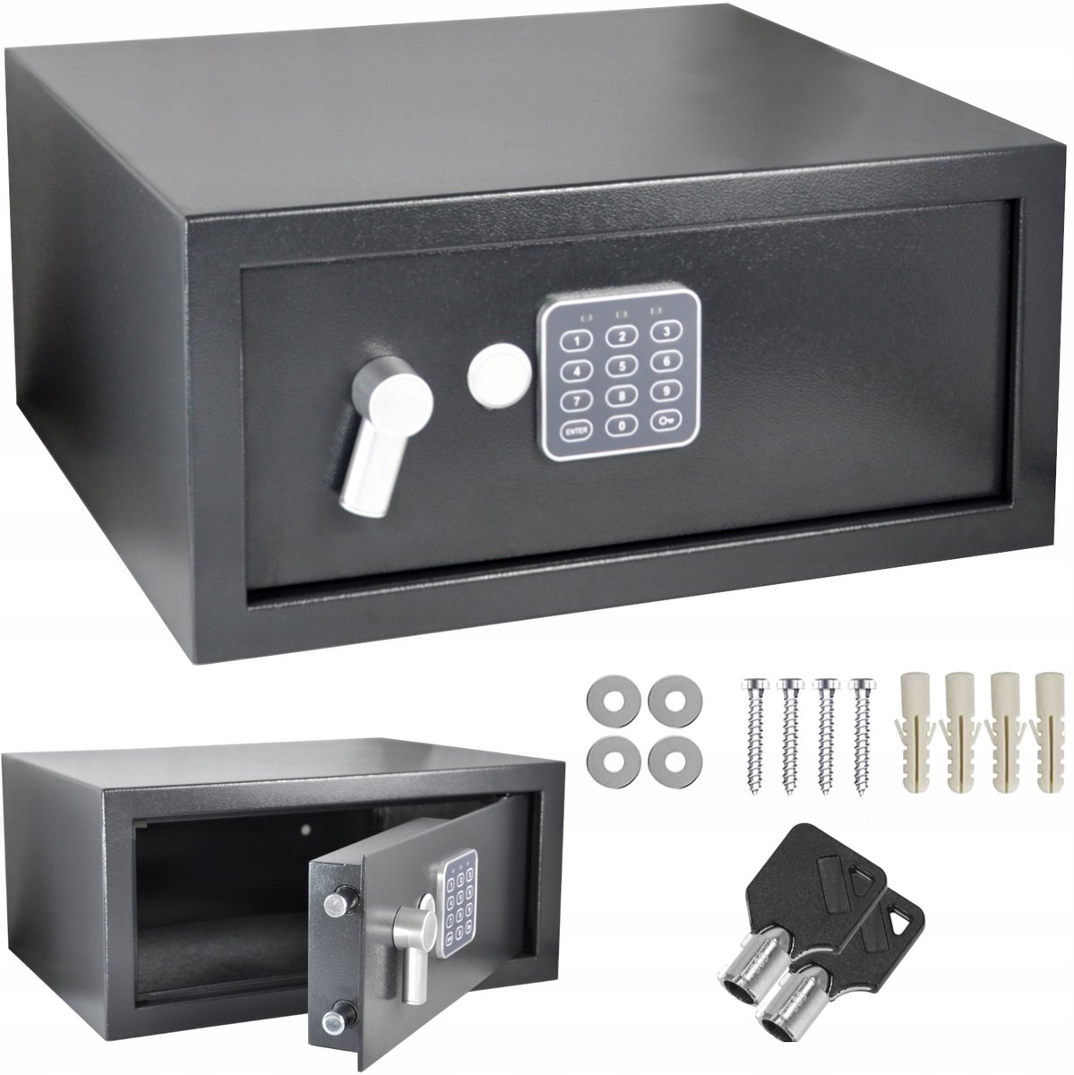 Elektronische Kluis 43cm - Code & Sleutel - 10kg Staal - Documenten A4