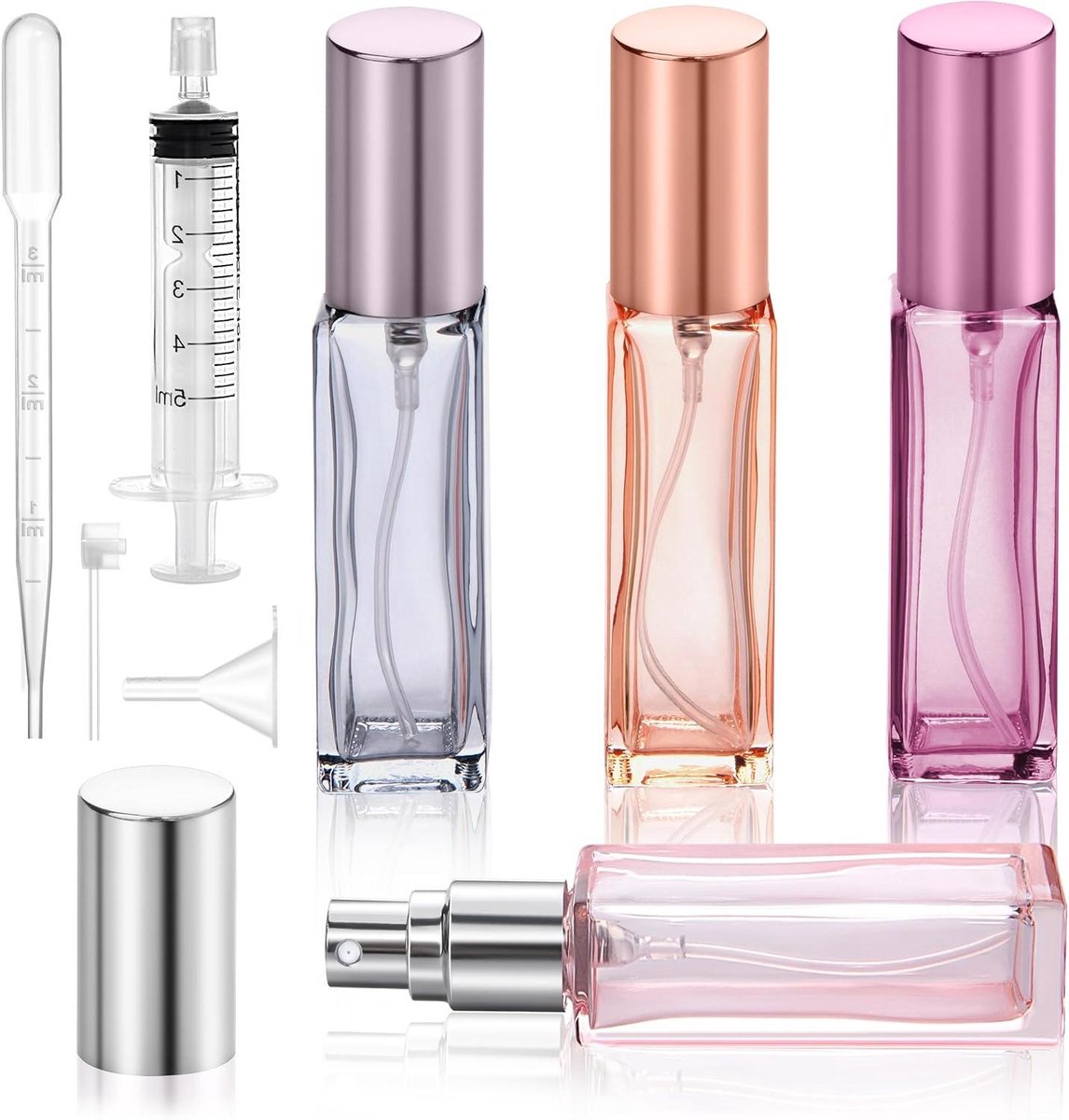 CSGoods - Navulbare parfumverstuiver 10 ml glazen reisflacon met fijne nevel - draagbare mini-spuitfles voor dames en heren - leeg - onderweg - set van 4