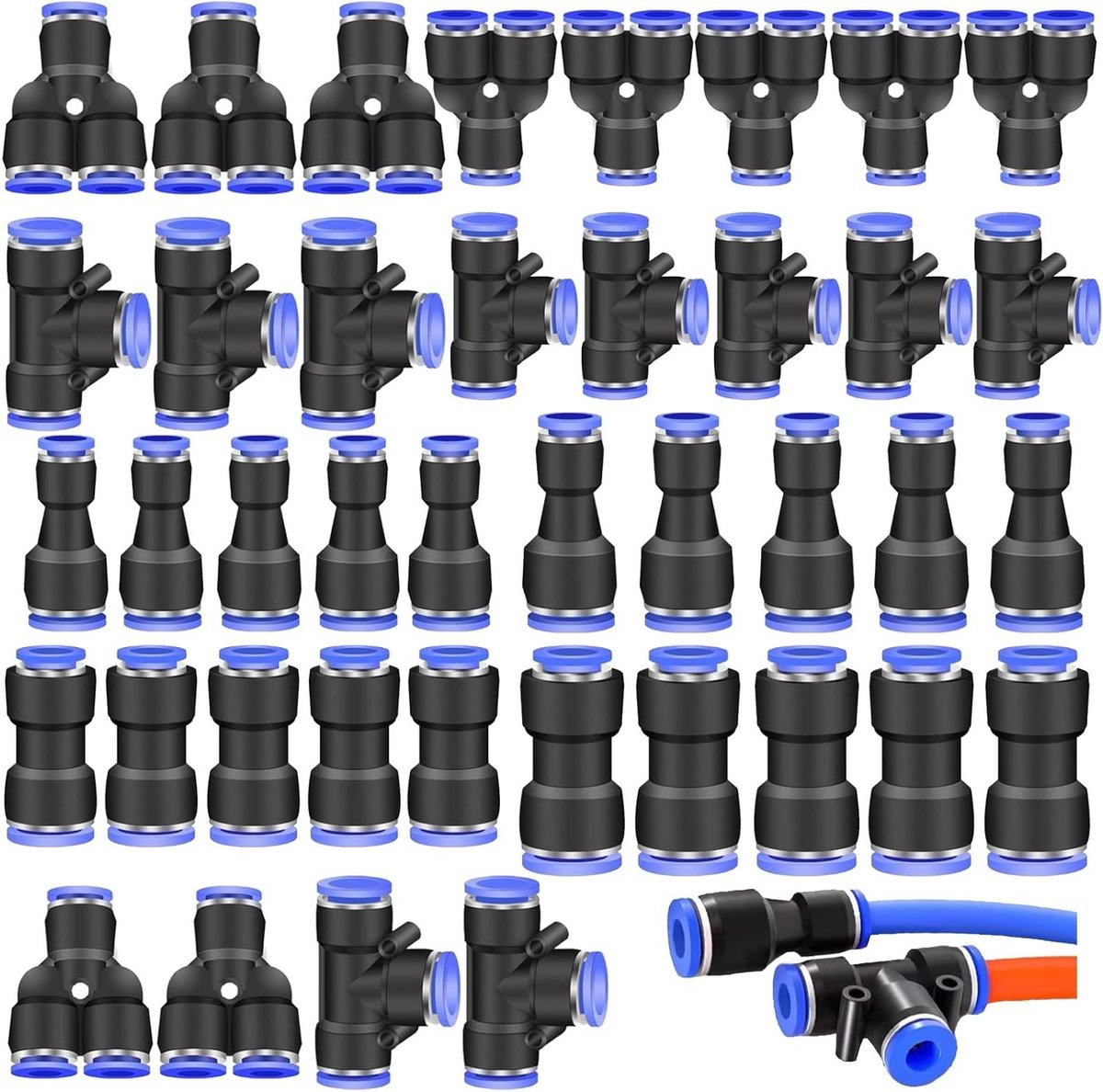 CSGoods - 40 stuks pneumatische snelkoppelingen, recht push to connector voor luchtleidingen (6 mm/8 mm)