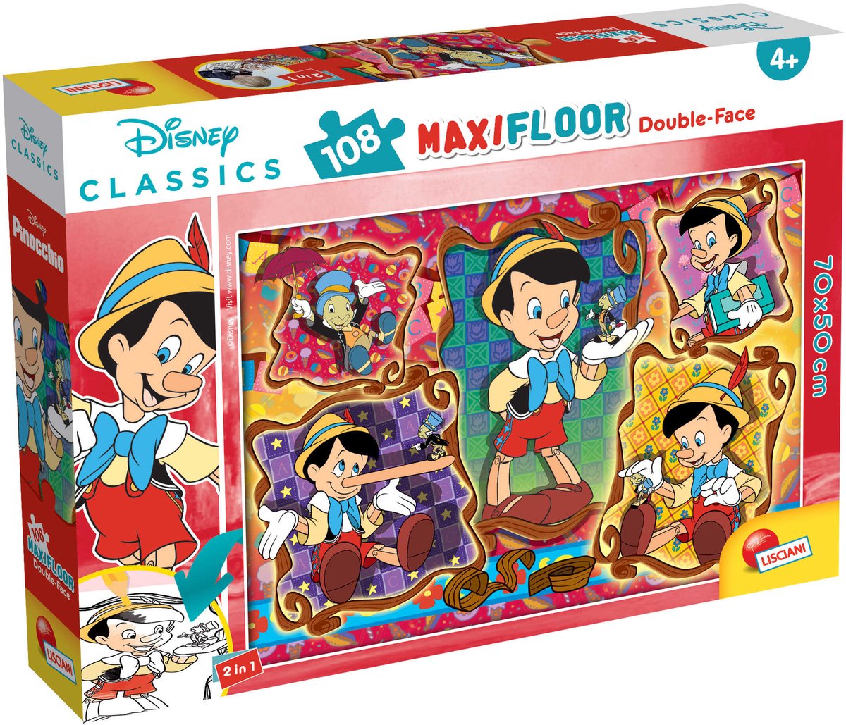 Lisciani - Pinocchio - Double face - Puzzel Maxifloor - 108 stukjes