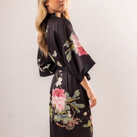Donkerblauwe Kimono Satijn Japanse Satijnen Badjas Kamerjas Geisha Ochtendjas Yukata