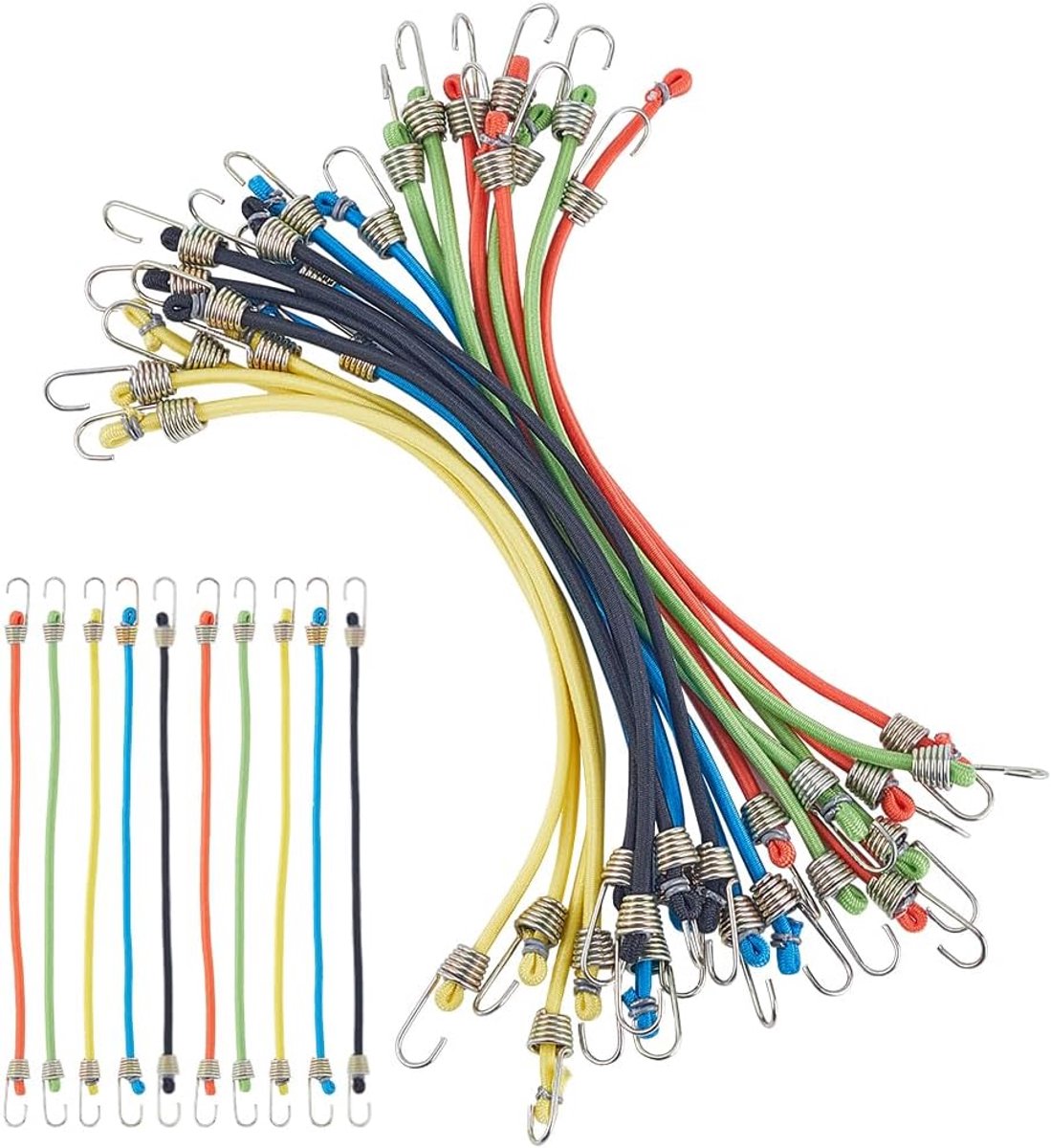 20Pcs 5 Colors Small Bungee Cord - Plastic Weatherproof Adjustable Elastic Heavy Duty Short Hang Braided Straps Cords voor Beveiliging van Bagage - Camping Tarps - Fietstassen Accessoire